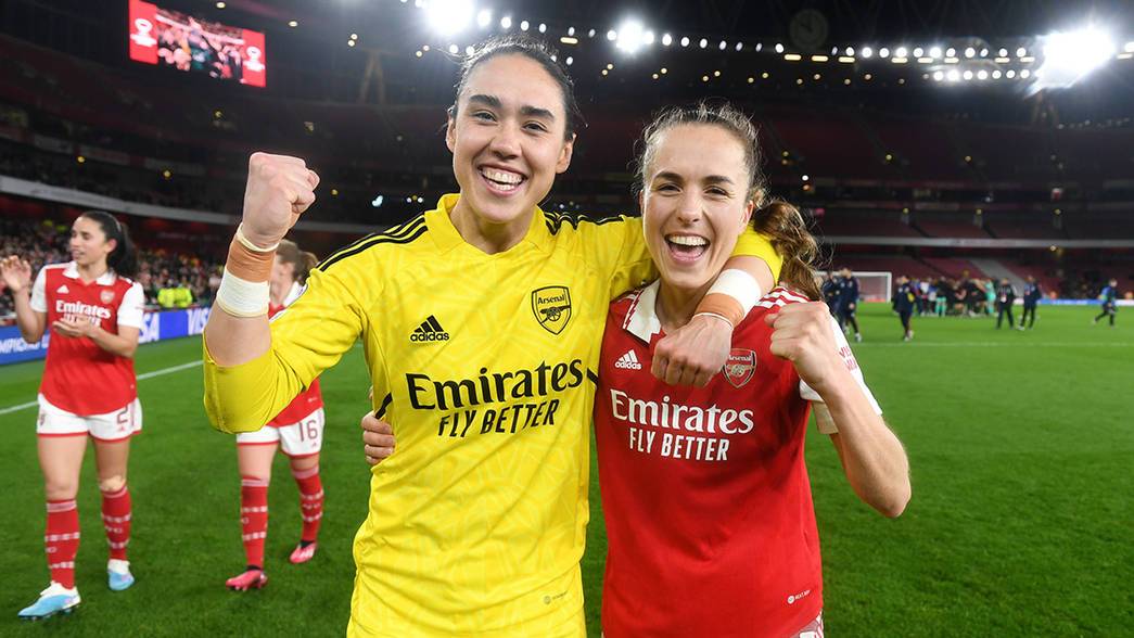 Manu Zinsberger and Lia Walti celebrate at full-time