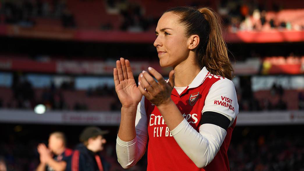 Lia Walti claps supporters at Emirates Stadium