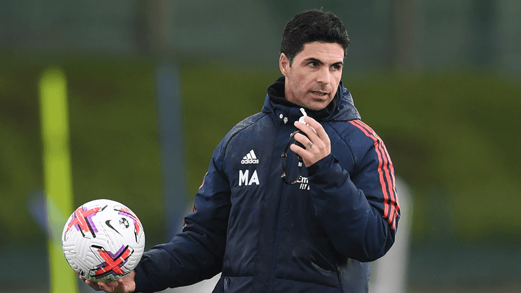Mikel Arteta in training ahead of the game against Leeds