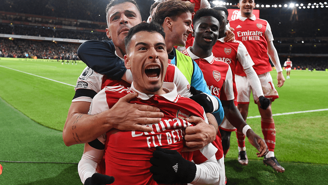 Gabriel Martinelli celebrates against West Ham United